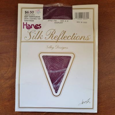 Hanes Silk Reflections Herringbone Pantyhose Eggplant Light Control Top Size A-B